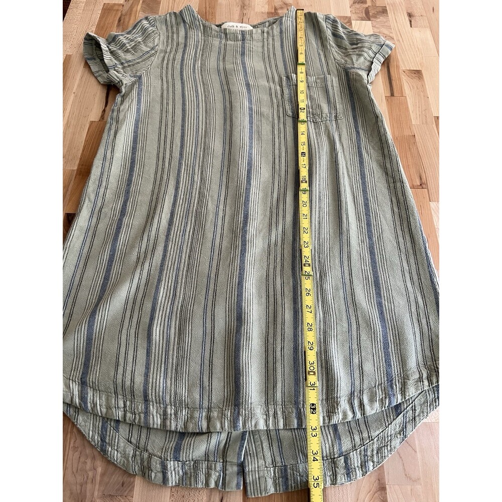 Cloth & Stone Short Sleeve Shirt Dress Button Back Linen Blend Green Stripe M - Picture 5 of 9